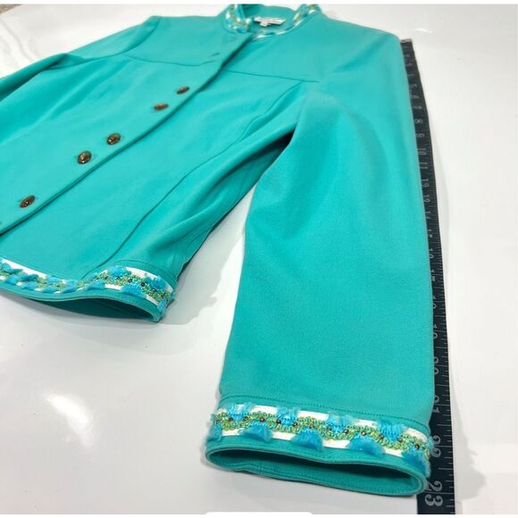 St. John's Sport Cotton Blend Teal Blue Button Up Jacket Embellished Detail Smal - Picture 11 of 11
